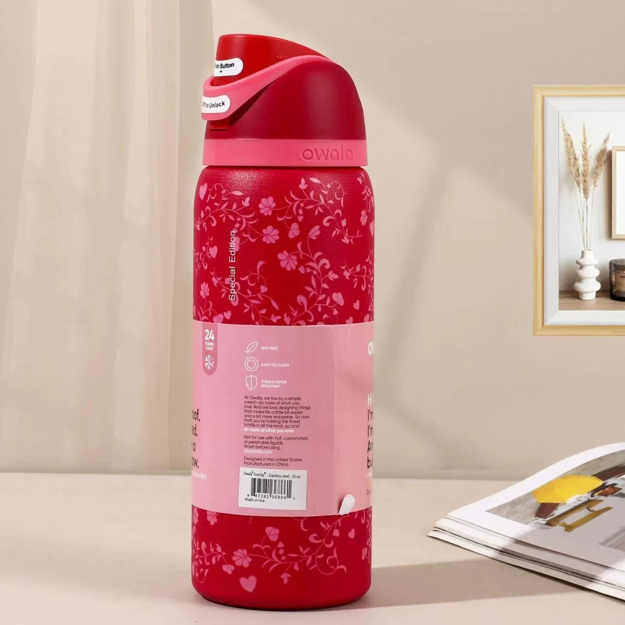 Coolvaya Insulated Stainless Steel Water Bottle with Straw-32oz
