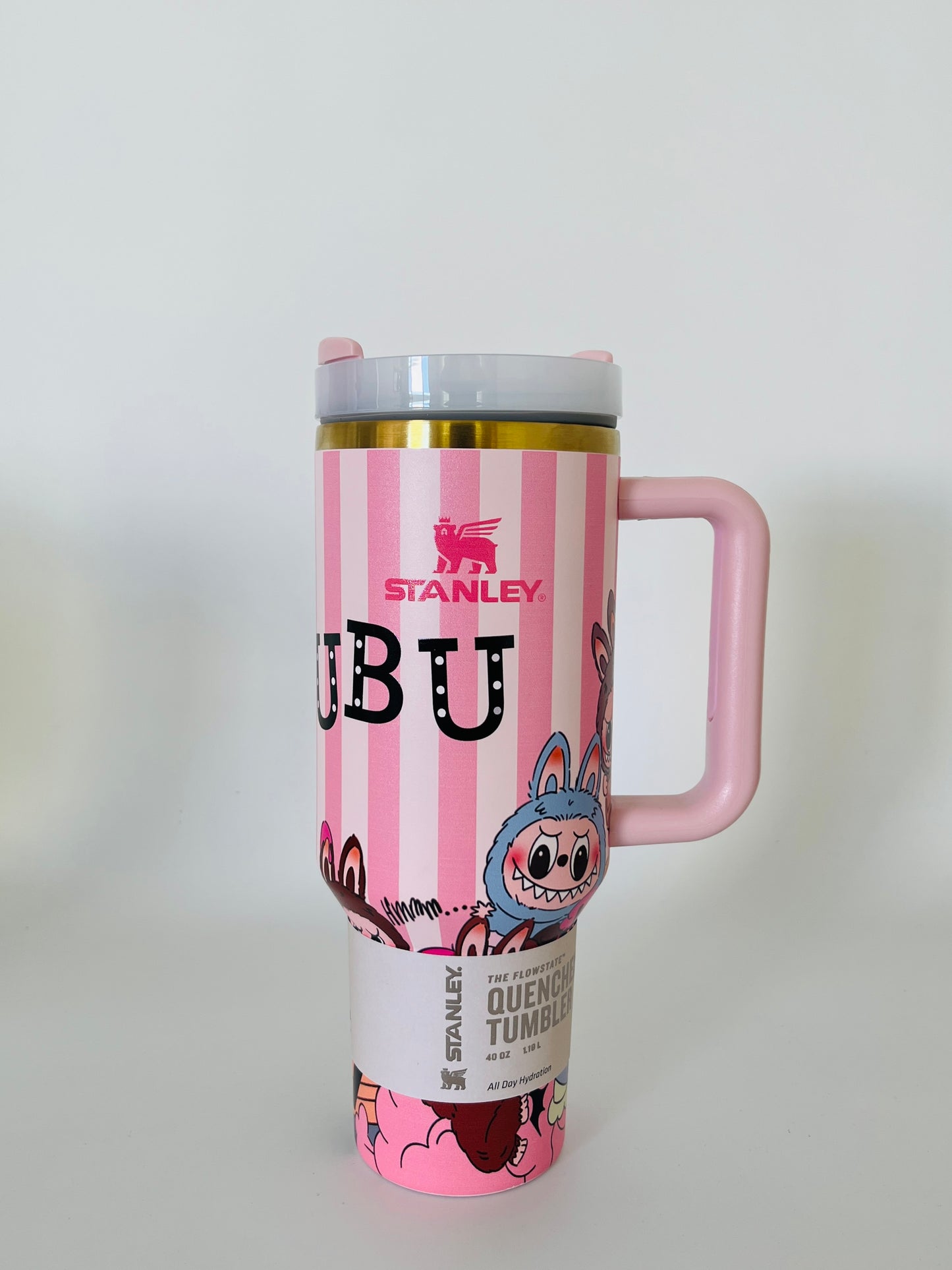 Labubu 40oz Quencher Tumbler – Pink Stripes Edition