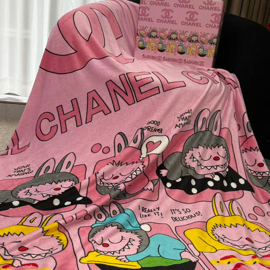 Coolvaya® Labubu Plush Blanket — Chanel Pink Edition